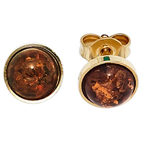 Jobo Damen-Ohrstecker aus 8 Karat 333 Gold mit Bernstein Rund von Jobo