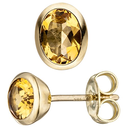 Jobo Damen-Ohrstecker aus 14 Karat 585 Gold mit Citrin Oval von Jobo