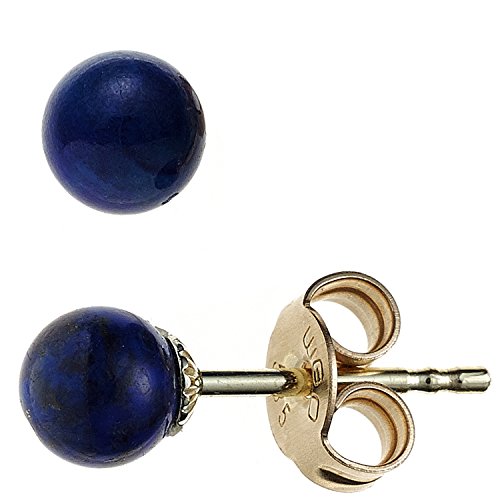 Jobo Damen-Ohrstecker aus 14 Karat 585 Gold mit Lapislazuli Durchmesser 5 mm von Jobo
