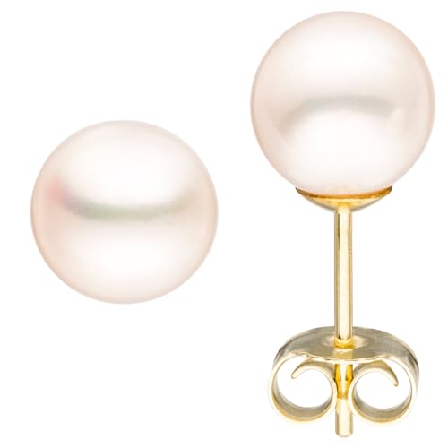 Jobo Damen-Ohrstecker aus 14 Karat 585 Gold mit Perlen 6,5 mm von Jobo