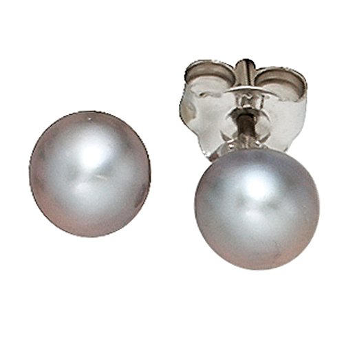 Jobo Damen-Ohrstecker aus 925 Sterling Silber mit Perlen grau 5 mm von Jobo