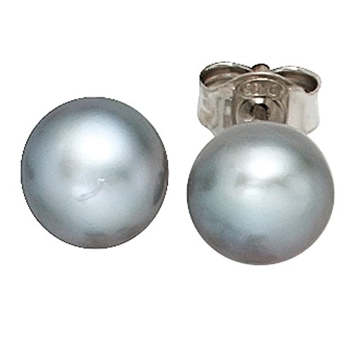 Jobo Damen-Ohrstecker aus 925 Sterling Silber mit Perlen grau 7 mm von Jobo
