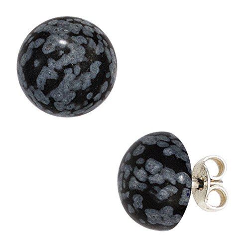 Jobo Damen-Ohrstecker aus 925 Sterling Silber mit Schneeflocken-Obsidian 10 mm Rund von Jobo