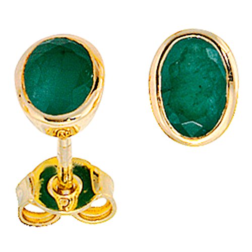 Jobo Damen-Ohrstecker oval aus 14 Karat 585 Gold mit Smaragd von Jobo