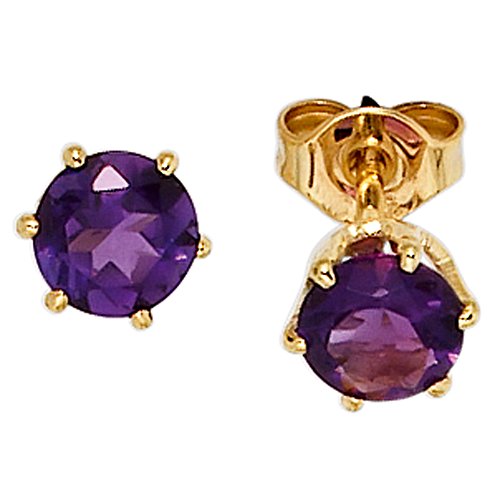 Jobo Damen Ohrstecker rund 585 Gold Gelbgold 2 Amethyste lila violett Ohrringe von Jobo