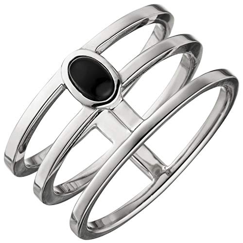 Jobo Damen-Ring 3-reihig aus 925 Silber mit Onyx Größe 58 von Jobo