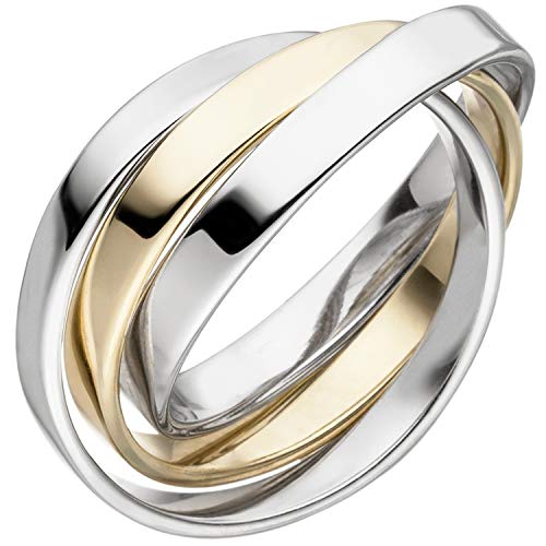 Jobo Damen Ring 3-reihig verschlungen 925 Sterling Silber bicolor vergoldet Größe 56 von Jobo