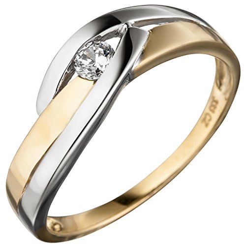 Jobo Damen Ring 333 Gold Gelbgold bicolor 1 Zirkonia Goldring Größe 52 von Jobo