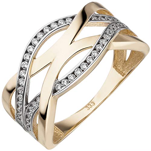 Jobo Damen Ring 333 Gold Gelbgold bicolor 46 Zirkonia Goldring Größe 58 von Jobo