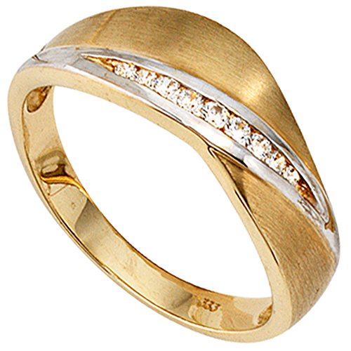 Jobo Damen Ring 333 Gold Gelbgold bicolor mattiert 9 Zirkonia Goldring Größe 52 von Jobo