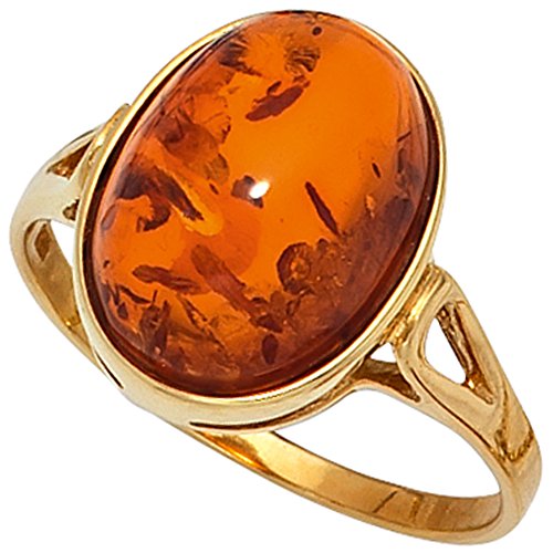 Jobo Damen Ring 375 Gold Gelbgold 1 Bernstein-Cabochon orange Bernsteinring Goldring Größe 50 von Jobo