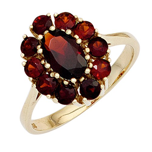 Jobo Damen Ring 375 Gold Gelbgold 11 Granate rot Goldring Granatring Größe 56 von Jobo