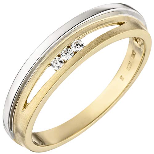 Jobo Damen Ring 375 Gold Gelbgold Weißgold bicolor matt 3 Zirkonia Goldring Größe 60 von Jobo