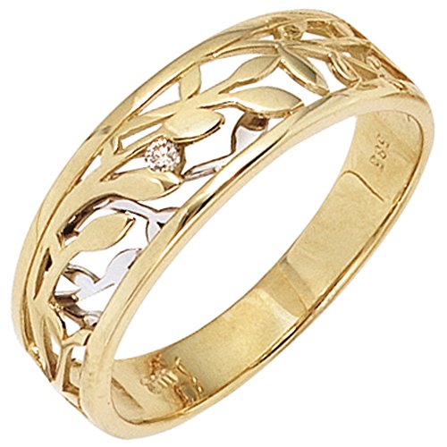 Jobo Damen Ring 585 Gold Gelbgold Weißgold bicolor 1 Diamant Brillant 0,02ct. Größe 56 von Jobo