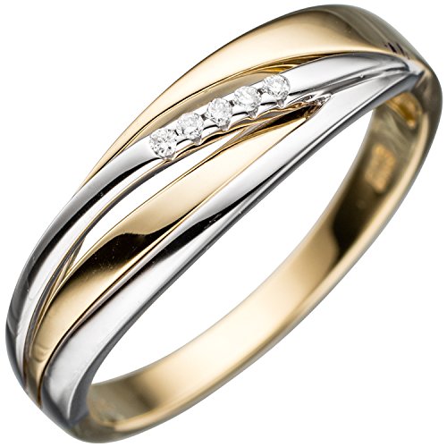 Jobo Damen Ring 585 Gold Gelbgold Weißgold bicolor 5 Diamanten Brillanten Goldring Größe 62 von Jobo