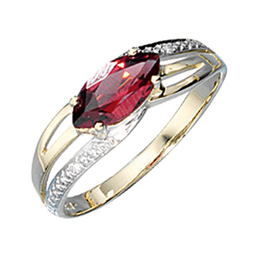 Jobo Damen Ring 585 Gold Gelbgold bicolor 1 Granat rot 2 Diamanten Brillanten Größe 58 von Jobo