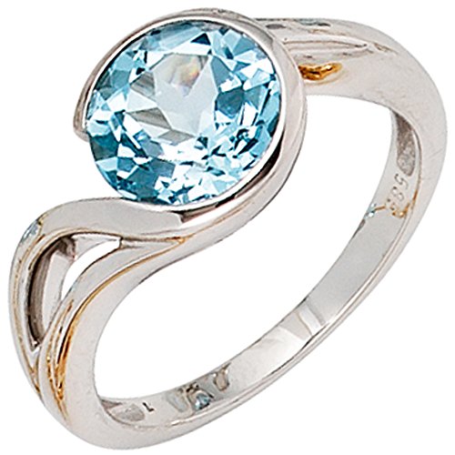 Jobo Damen Ring 585 Gold Weißgold 1 Blautopas hellblau blau Weißgoldring Größe 58 von Jobo