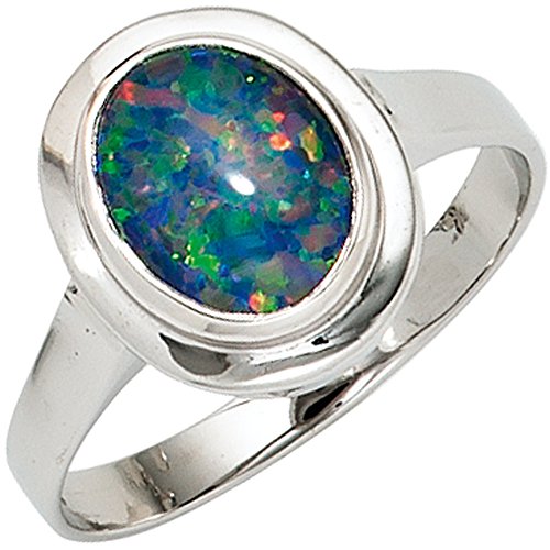 Jobo Damen Ring 585 Gold Weißgold 1 Opal-Triplette Weißgoldring Opalring Größe 58 von Jobo