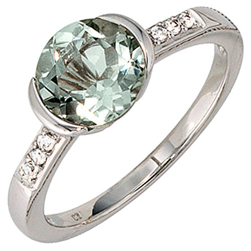 Jobo Damen Ring 585 Gold Weißgold 6 Diamanten Brillanten 1 Amethyst grün Goldring Größe 54 von Jobo