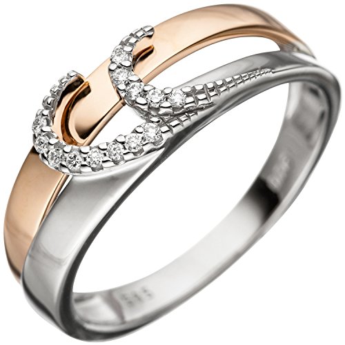 Jobo Damen Ring 585 Gold Weißgold Rotgold bicolor 13 Diamanten Brillanten Goldring Größe 60 von Jobo