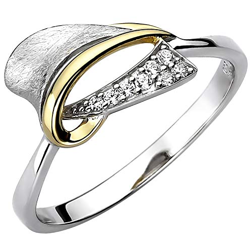 Jobo Damen Ring 925 Sterling Silber bicolor vergoldet eismatt 8 Zirkonia Silberring Größe 50 von Jobo