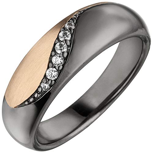 Jobo Damen Ring 925 Sterling Silber schwarz und roségold bicolor 6 Zirkonia Größe 50 von Jobo