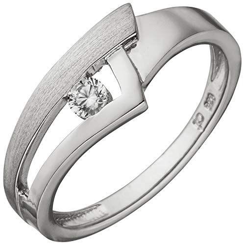 Jobo Damen Ring 925 Sterling Silber teil matt 1 Zirkonia Silberring Größe 54 von Jobo