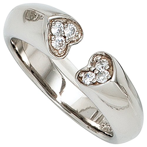 Jobo Damen Ring Herz Herzen offen 925 Sterling Silber 6 Zirkonia Silberring Größe 52 von Jobo