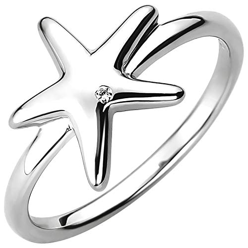 Jobo Damen-Ring Seestern aus 925 Sterling Silber mit Zirkonia Größe 60 von Jobo