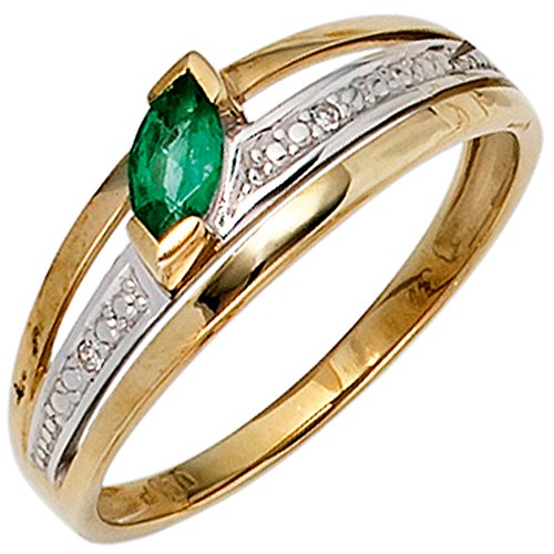 Jobo Damen-Ring aus 14 Karat 585 Gold Bicolor mit Smaragd und 2 Diamanten Größe 60 von Jobo