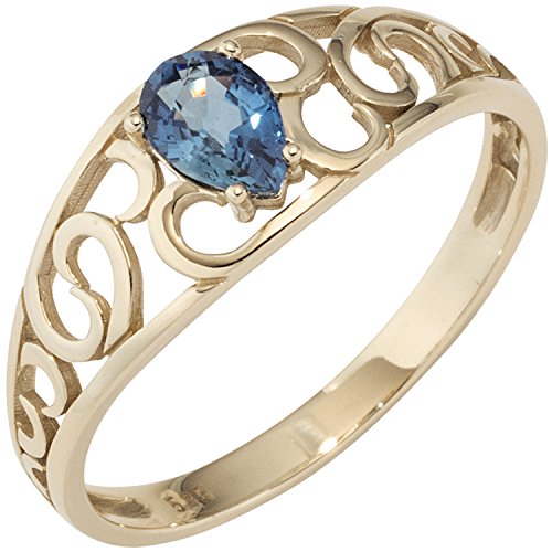 Jobo Damen-Ring aus 14 Karat 585 Gold mit Safir Tropfen Größe 52 von Jobo
