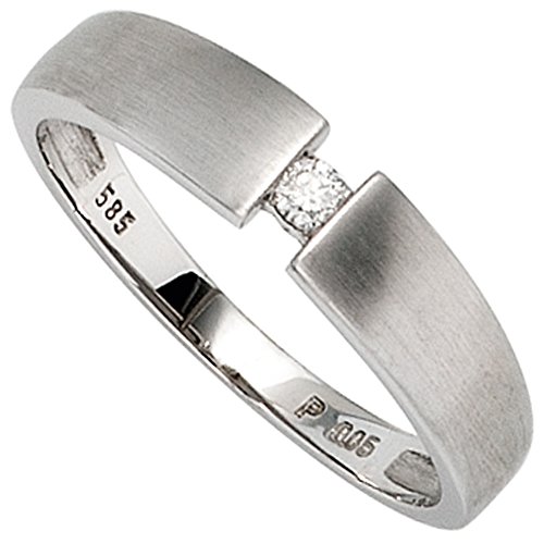 Jobo Damen-Ring aus 14 Karat 585 Weißgold matt mit Diamant Größe 52 Jobo Damen-Ring aus 14 Karat 585 Weißgold matt mit Diamant Größe 52 von Jobo