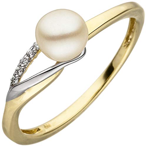 Jobo Damen-Ring aus 333 Gold Bicolor mit Perle und Zirkonia Größe 56 von Jobo
