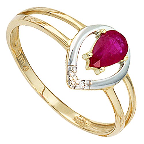 Jobo Damen-Ring aus 585 Gold Bicolor mit Rubin und 3 Diamanten Größe 54 von Jobo