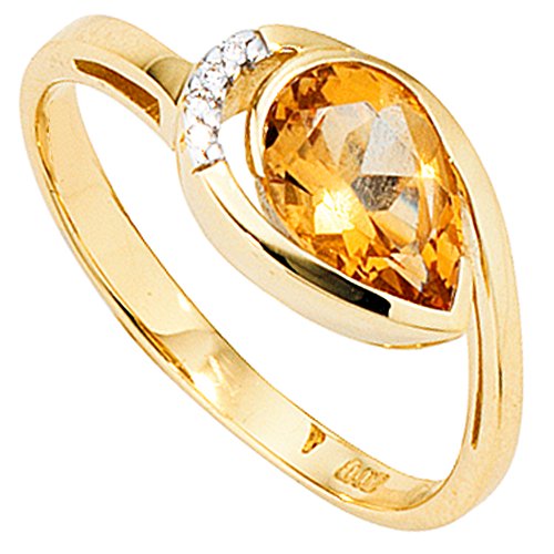 Jobo Damen-Ring aus 585 Gold mit Citrin und 4 Diamanten Größe 60 von Jobo