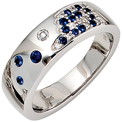 Jobo Damen-Ring aus 585 Weißgold mit Safir und Diamanten Größe 54 von Jobo