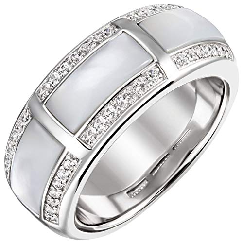 Jobo Damen-Ring aus 925 Silber mit Perlmutt und 42 Zirkonia Größe 52 von Jobo