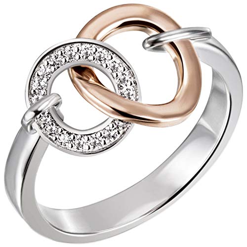 Jobo Damen-Ring aus 925 Sterling Silber Bicolor vergoldet mit 18 Zirkonia Größe 54 von Jobo