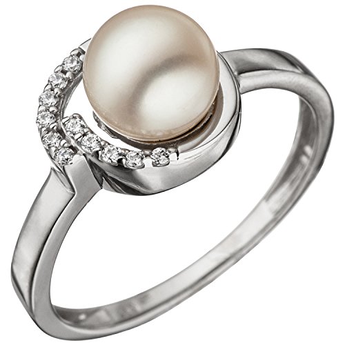 Jobo Damen-Ring aus 925 Sterling Silber mit Perle und 11 Zirkonia Größe 54 von Jobo
