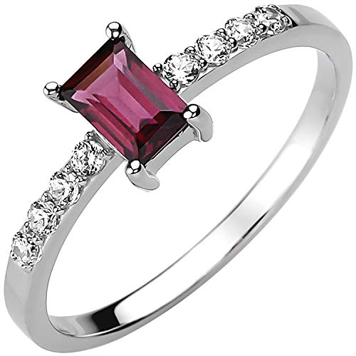 Jobo Damen-Ring aus 925 Sterling Silber mit Rhodolith und 8 Zirkonia Größe 58 von Jobo