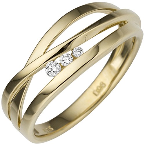 Jobo Damen Ring breit 585 Gold Gelbgold 3 Diamanten Brillanten 0,08ct. Goldring Größe 58 von Jobo