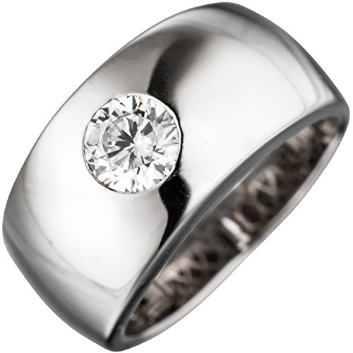 Jobo Damen Ring breit 925 Sterling Silber rhodiniert 1 Zirkonia Silberring Größe 54 von Jobo