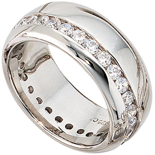 Jobo Damen Ring breit 925 Sterling Silber rhodiniert mit Zirkonia rundum Silberring Größe 60 von Jobo