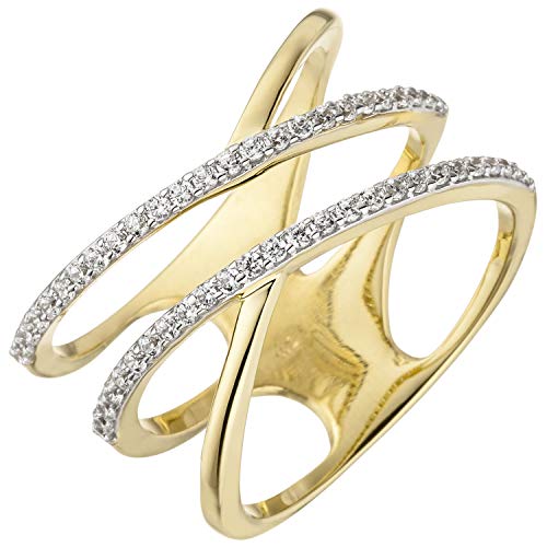 Jobo Damen Ring breit mehrreihig 375 Gold Gelbgold 52 Zirkonia Goldring Größe 60 von Jobo