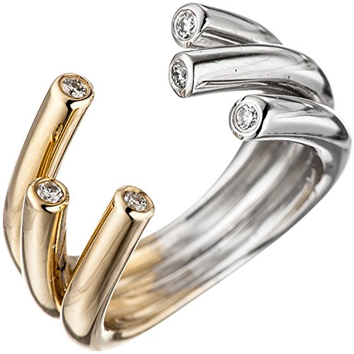 Jobo Damen Ring offen 585 Gold Gelbgold Weißgold bicolor 6 Diamanten Brillanten Größe 54 von Jobo