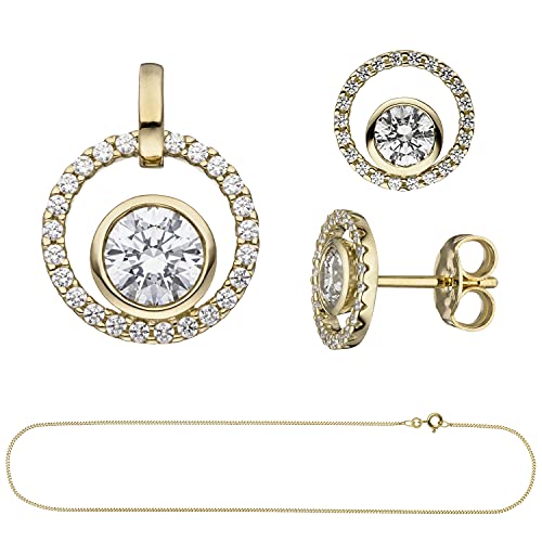 Jobo Damen Schmuck-Set 333 Gold Gelbgold mit Zirkonia Ohrstecker und Kette 45 cm von Jobo