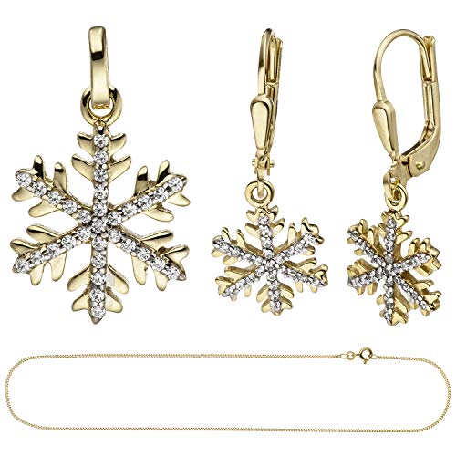 Jobo Damen Schmuck-Set Schneeflocke 333 Gold Gelbgold mit Zirkonia Ohrringe und Kette 42 cm von Jobo