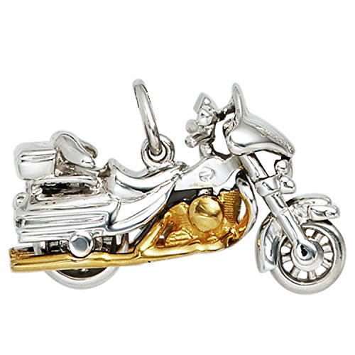 Jobo Herren Anhänger Motorrad 925 Sterling Silber rhodiniert bicolor vergoldet von Jobo