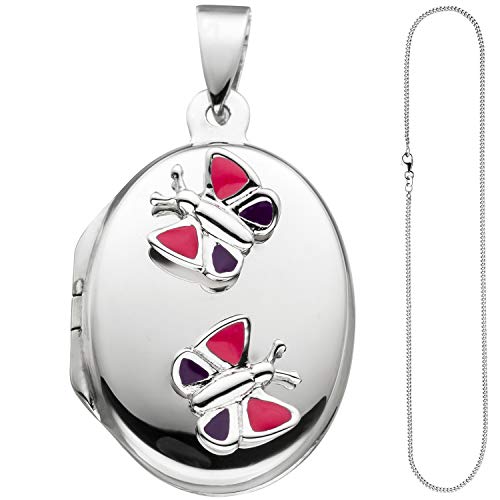 Jobo Kinder-Medaillon Schmetterlinge aus 925 Sterling Silber mit Kette 42 cm von Jobo