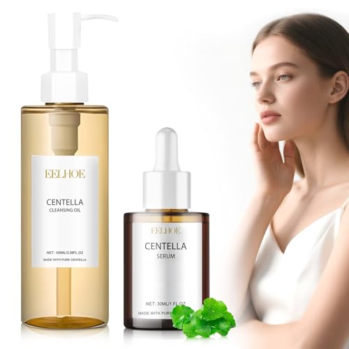 2 Stück Centella Cleansing Oil + Centella Serum, koreanisches Gesichtsserum, Centella-Extrakt aus Madagaskar Light Reinigungsöl, Centella Gesichtsserum, Geeignet für Empfindliche Haut von Jocanova